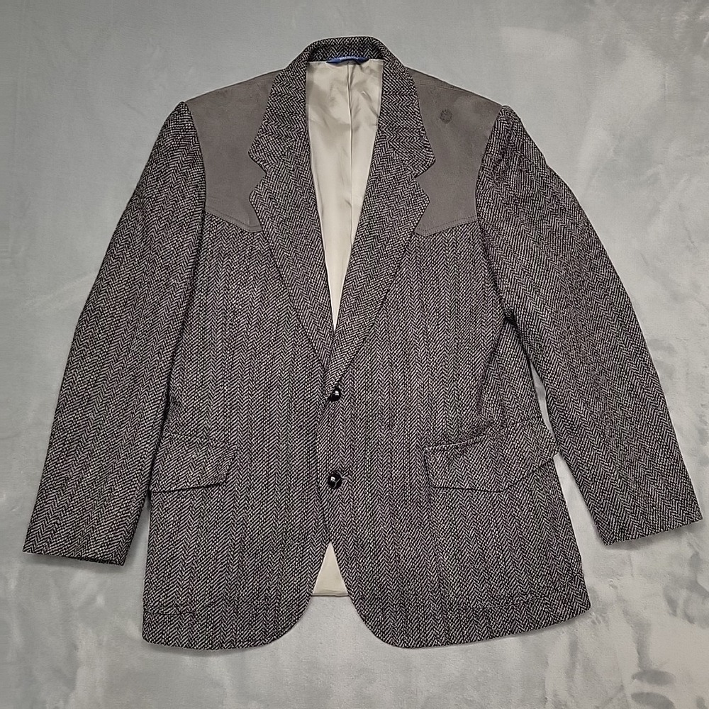 Vintage Pendleton Blazer Men 42 Grey Herringbone Tweed Western Elbow Patches USA